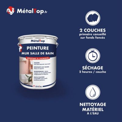 Peinture Mur Salle De Bain - Blanc pur - RAL 9010 - 1 L - Métaltop