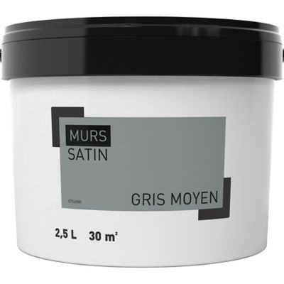 Peinture murale gris moyen satin 2,5L