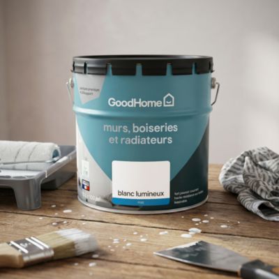 Peinture murs boiseries et métal GoodHome haute résistance blanc mat 10L