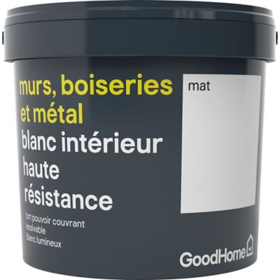 Peinture murs boiseries et métal GoodHome haute résistance blanc mat 5L