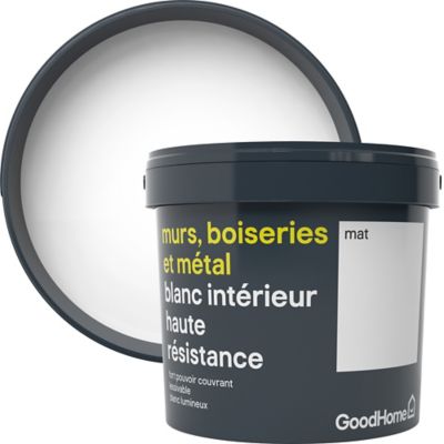 Peinture murs boiseries et métal GoodHome haute résistance blanc mat 5L