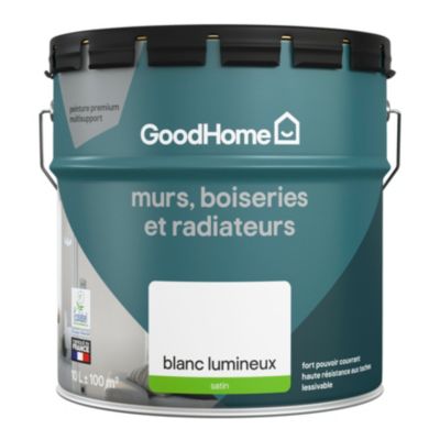 Peinture murs boiseries et métal GoodHome haute résistance blanc satin 10L