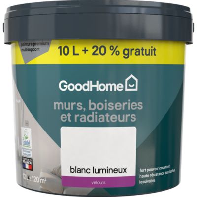 Peinture murs, boiseries et métal GoodHome haute résistance blanc velours 10L + 20% gratuit