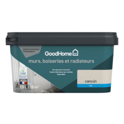 Peinture murs, boiseries et radiateurs beige cancún mat GoodHome Premium 2.5 L