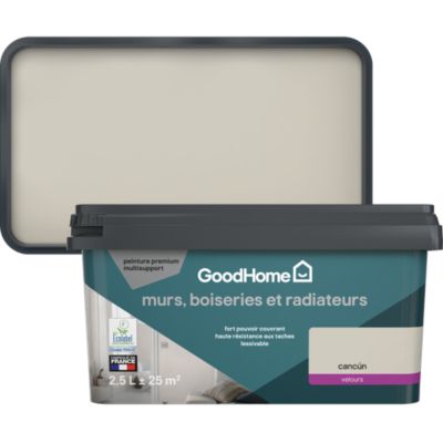 Peinture murs, boiseries et radiateurs beige cancùn velours GoodHome Premium 2.5 L