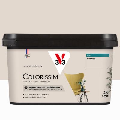 Peinture murs, boiseries et radiateurs beige dragée satin V33 Colorissim 2.5 L