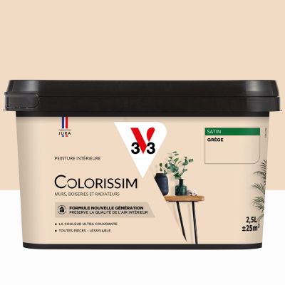 Peinture murs, boiseries et radiateurs beige grège satin V33 Colorissim 2.5 L