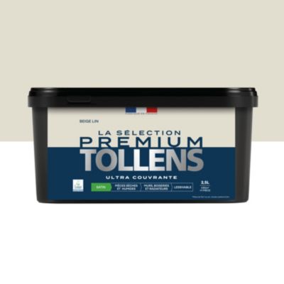 Peinture murs, boiseries et radiateurs beige lin satin Tollens Premium 2.5 L
