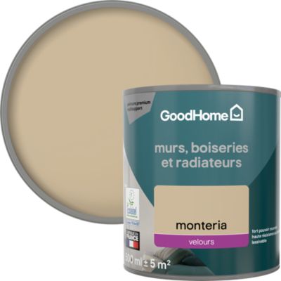 Peinture murs, boiseries et radiateurs beige monteria velours GoodHome Premium 0.5 L