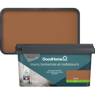 Peinture murs, boiseries et radiateurs beige olinda satin GoodHome Premium 2.5 L