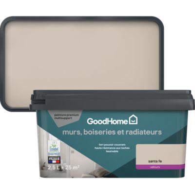 Peinture murs, boiseries et radiateurs beige santa fe velours GoodHome Premium 2.5 L