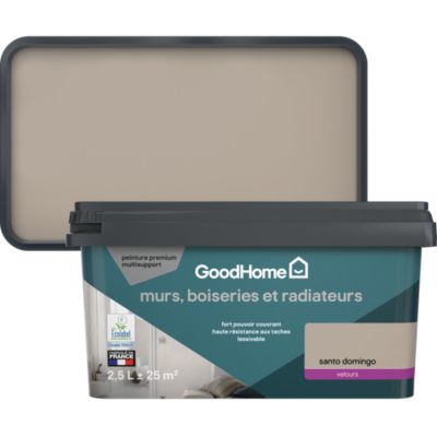 Peinture murs, boiseries et radiateurs beige santo domingo velours GoodHome Premium 2.5 L