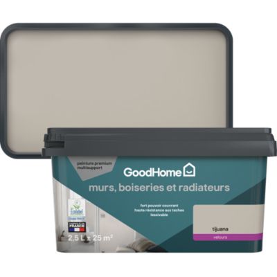 Peinture murs, boiseries et radiateurs beige tijuana velours GoodHome Premium 2.5 L