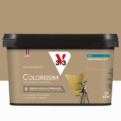 Peinture murs, boiseries et radiateurs beige trench coat mat V33 Colorissim 2.5 L