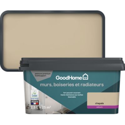 Peinture murs, boiseries et radiateurs blanc chapala velours GoodHome Premium 2.5 L