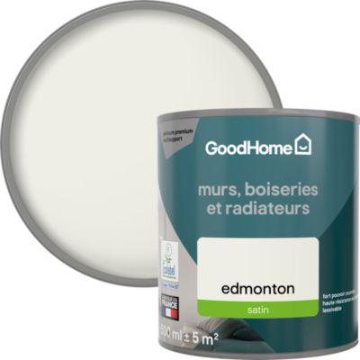 Peinture murs, boiseries et radiateurs blanc edmonton satin GoodHome Premium 0.5 L