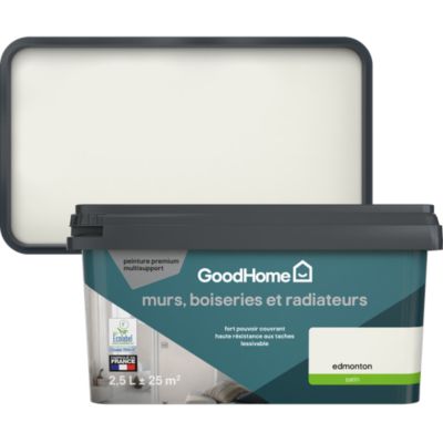 Peinture murs, boiseries et radiateurs blanc edmonton satin GoodHome Premium 2.5 L