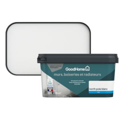 Peinture murs, boiseries et radiateurs blanc north pole mat GoodHome Premium 2.5 L