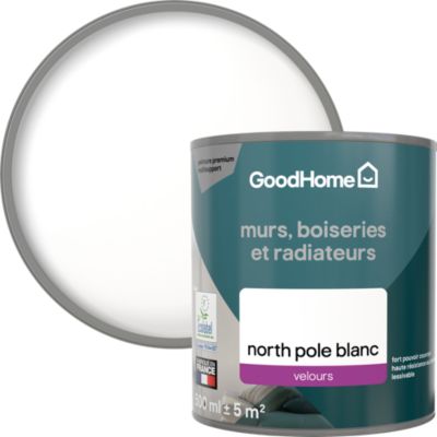 Peinture murs, boiseries et radiateurs blanc north pole velours GoodHome Premium 0.5 L