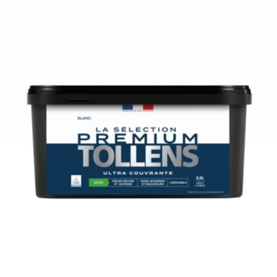 Peinture murs, boiseries et radiateurs blanc satin Tollens Premium 2.5 L