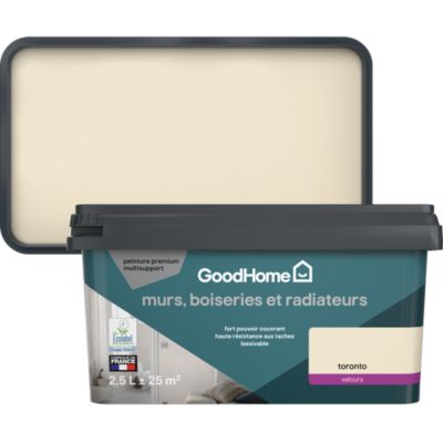 Peinture murs, boiseries et radiateurs blanc toronto velours GoodHome Premium 2.5 L