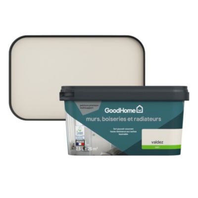Peinture murs, boiseries et radiateurs blanc valdez satin GoodHome Premium 2.5 L