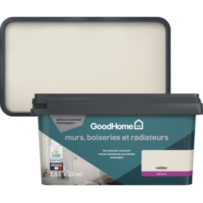 Peinture murs, boiseries et radiateurs blanc valdez velours GoodHome Premium 2.5 L