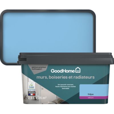 Peinture murs, boiseries et radiateurs bleu fréjus velours GoodHome Premium 2.5 L