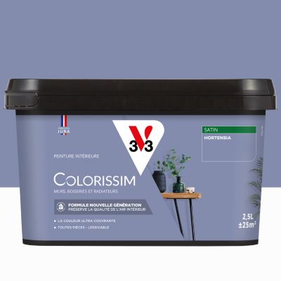 Peinture murs, boiseries et radiateurs bleu hortensia satin V33 Colorissim 2.5 L