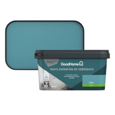Peinture murs, boiseries et radiateurs bleu nice satin GoodHome Premium 2.5 L