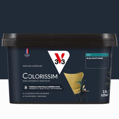 Peinture murs, boiseries et radiateurs bleu nocturne mat V33 Colorissim 2.5 L