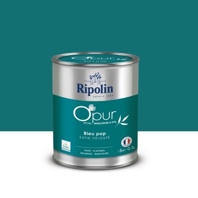 Peinture murs, boiseries et radiateurs bleu pop satin velouté Ripolin O'pur 0.5 L