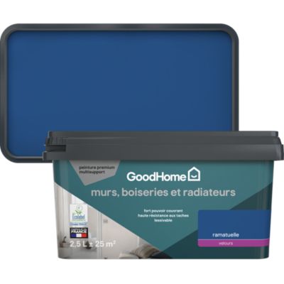 Peinture murs, boiseries et radiateurs bleu ramatuelle velours GoodHome Premium 2.5 L