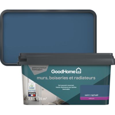 Peinture murs, boiseries et radiateurs bleu saint-raphaël velours GoodHome Premium 2.5 L