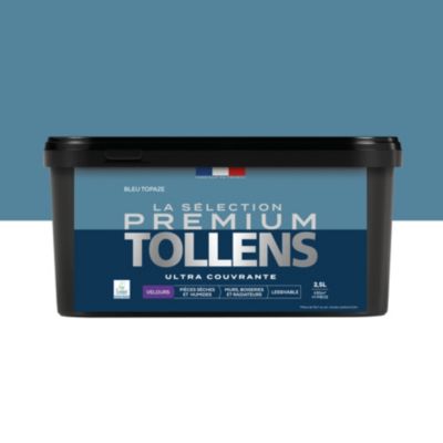 Peinture murs, boiseries et radiateurs bleu topaze velours Tollens Premium 2.5 L