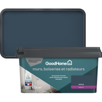 Peinture murs, boiseries et radiateurs bleu vence velours GoodHome Premium 2.5 L