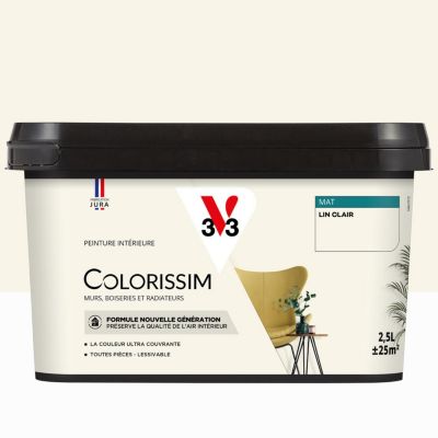 Peinture murs, boiseries et radiateurs crème lin clair mat V33 Colorissim 2.5 L
