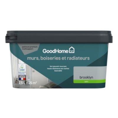 Peinture murs, boiseries et radiateurs gris brooklyn satin GoodHome Premium 2.5 L