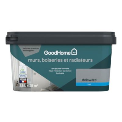 Peinture murs, boiseries et radiateurs gris delaware mat GoodHome Premium 2.5 L