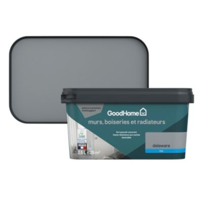 Peinture murs, boiseries et radiateurs gris delaware mat GoodHome Premium 2.5 L