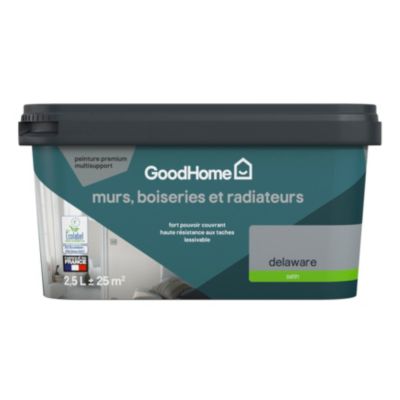 Peinture murs, boiseries et radiateurs gris delaware satin GoodHome Premium 2.5 L