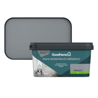 Peinture murs, boiseries et radiateurs gris delaware satin GoodHome Premium 2.5 L