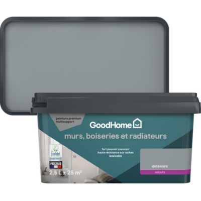 Peinture murs, boiseries et radiateurs gris delaware velours GoodHome Premium 2.5 L