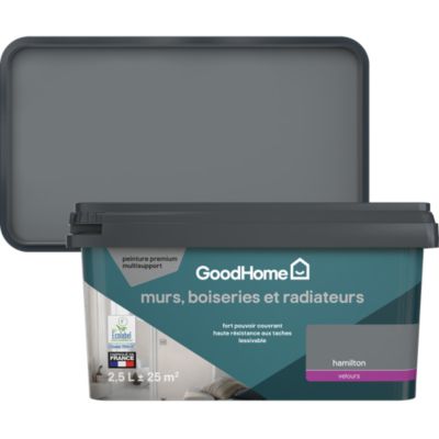 Peinture murs, boiseries et radiateurs gris hamilton velours GoodHome Premium 2.5 L