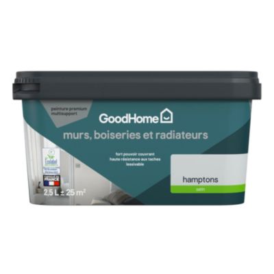 Peinture murs, boiseries et radiateurs gris hamptons satin GoodHome Premium 2.5 L
