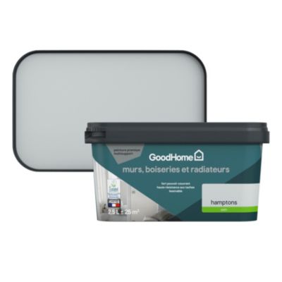 Peinture murs, boiseries et radiateurs gris hamptons satin GoodHome Premium 2.5 L