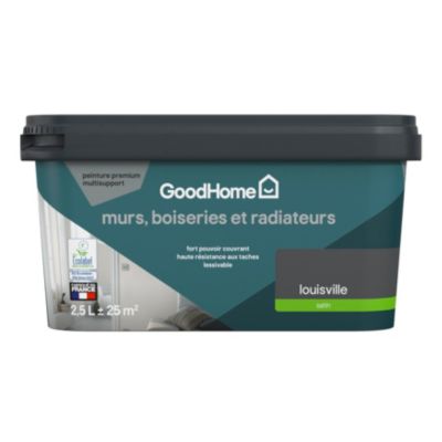 Peinture murs, boiseries et radiateurs gris louisville satin GoodHome Premium 2.5 L