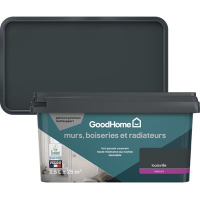 Peinture murs, boiseries et radiateurs gris louisville velours GoodHome Premium 2.5 L