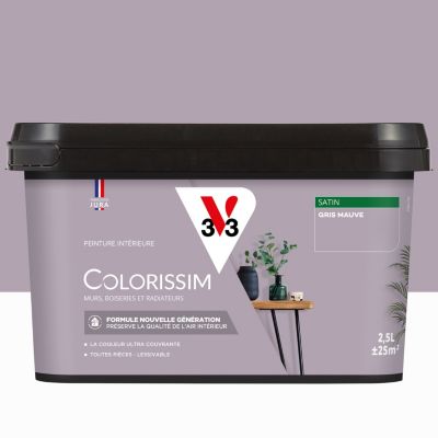 Peinture murs, boiseries et radiateurs gris mauve satin V33 Colorissim 2.5 L