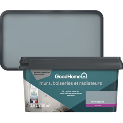 Peinture murs, boiseries et radiateurs gris minneapolis velours GoodHome Premium 2.5 L
